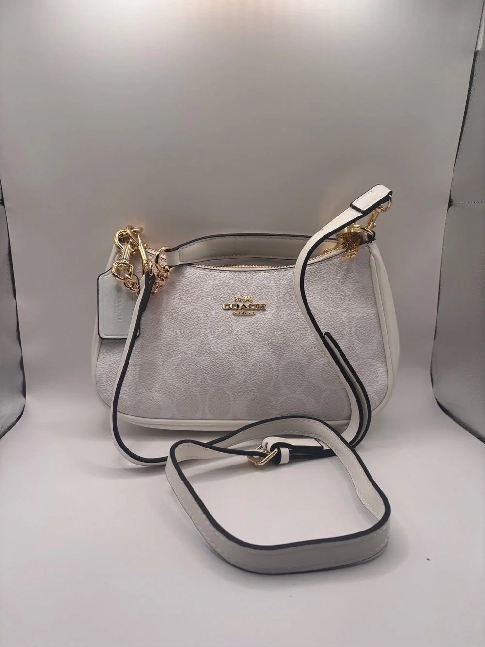 Coach White Signature Crossbody with Gold-Tone Hardware